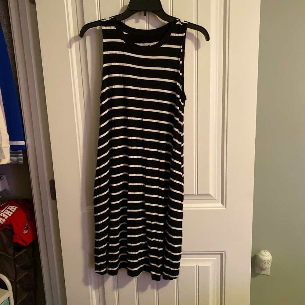 Black and white striped swing dress